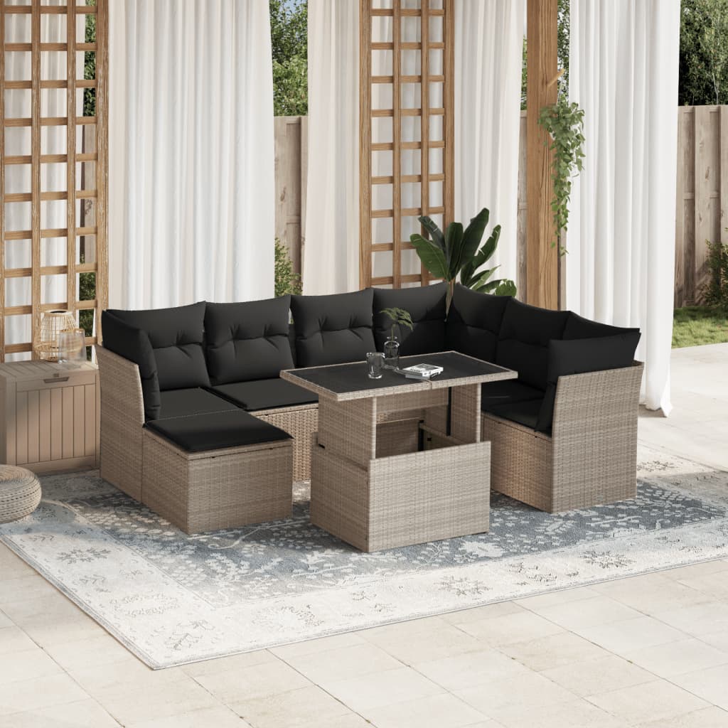 Set Divano da Giardino 8pz con Cuscini Grigio Chiaro Polyrattan