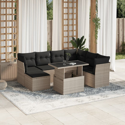 Set Divano da Giardino 8pz con Cuscini Grigio Chiaro Polyrattan