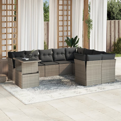 Set Divano Giardino 10 pz con Cuscini Grigio Chiaro Polyrattan