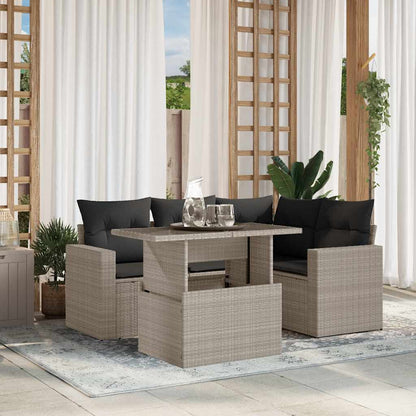 Set Divano da Giardino 5pz con Cuscini Grigio Chiaro Polyrattan