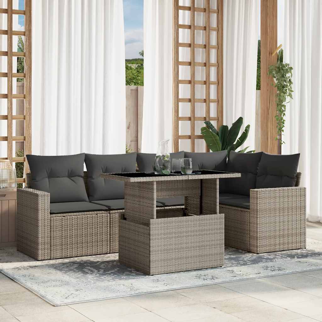 Set Divano da Giardino 6pz con Cuscini Grigio Chiaro Polyrattan