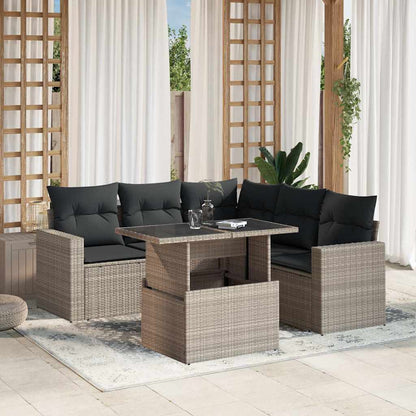 Set Divano da Giardino 6pz con Cuscini Grigio Chiaro Polyrattan
