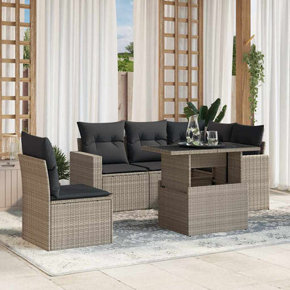 Set Divano da Giardino 6pz con Cuscini Grigio Chiaro Polyrattan