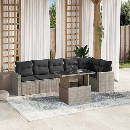 Set Divani da Giardino 7pz con Cuscini Grigio Chiaro Polyrattan