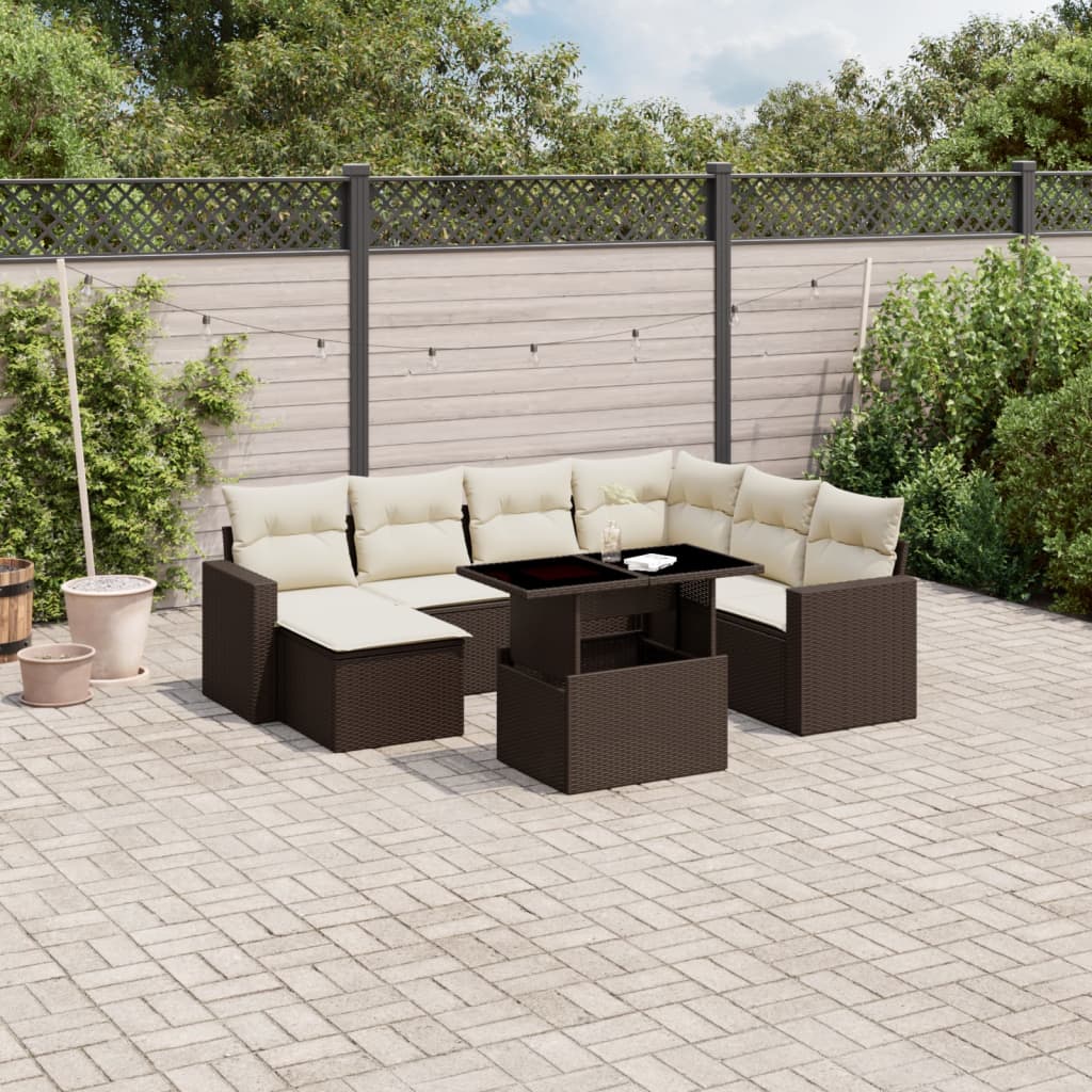 Set Divani da Giardino 8 pz con Cuscini Marrone in Polyrattan