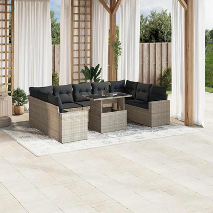 Set Divano Giardino 10 pz con Cuscini Grigio Chiaro Polyrattan