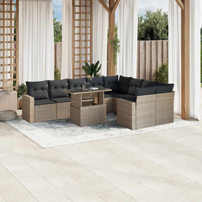 Set Divano Giardino 10 pz con Cuscini Grigio Chiaro Polyrattan