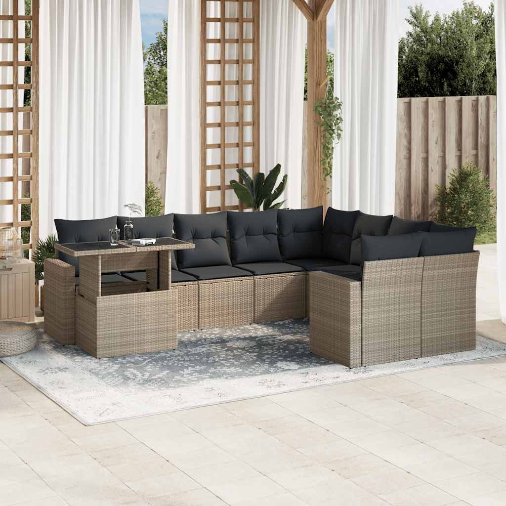 Set Divano Giardino 10 pz con Cuscini Grigio Chiaro Polyrattan