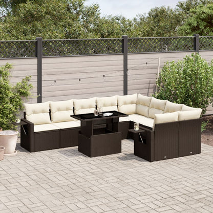 Set Divani da Giardino 10pz con Cuscini in Polyrattan Marrone