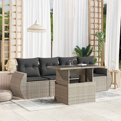 Set Divano da Giardino 5pz con Cuscini Grigio Chiaro Polyrattan
