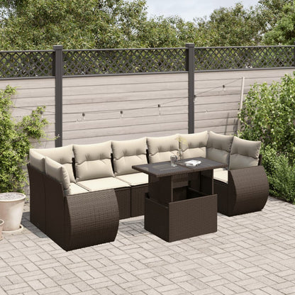 Set Divani da Giardino 8 pz con Cuscini Marrone in Polyrattan