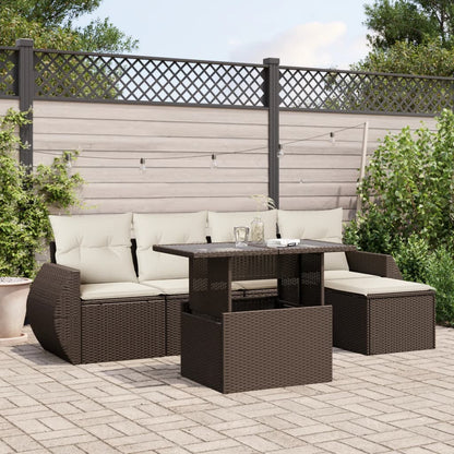 Set Divano da Giardino 6 pz con Cuscini Marrone in Polyrattan