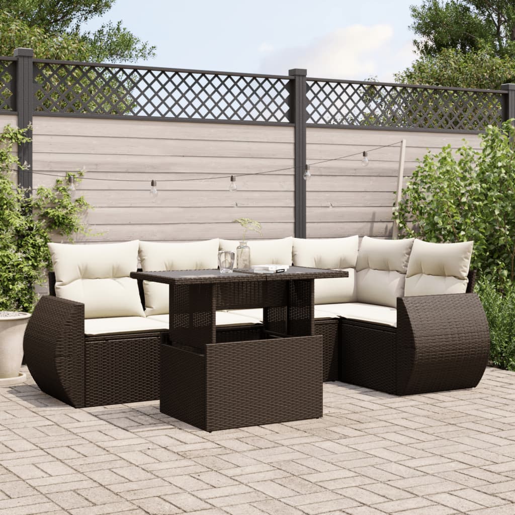 Set Divano da Giardino 6 pz con Cuscini Marrone in Polyrattan