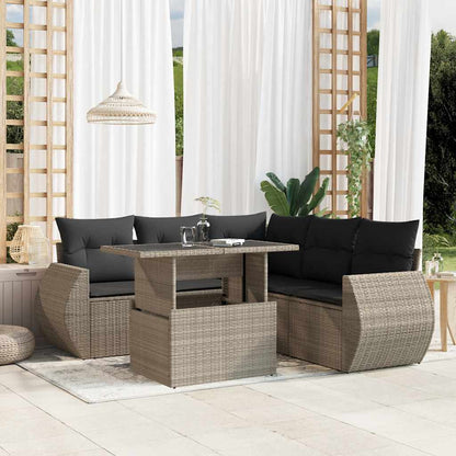 Set Divano da Giardino 6pz con Cuscini Grigio Chiaro Polyrattan