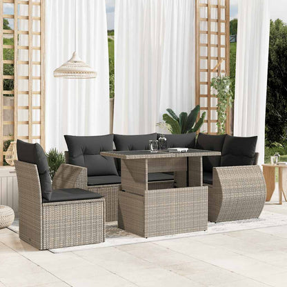 Set Divano da Giardino 6pz con Cuscini Grigio Chiaro Polyrattan