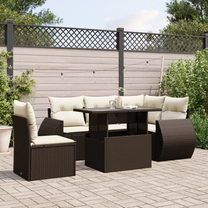 Set Divano da Giardino 6 pz con Cuscini Marrone in Polyrattan