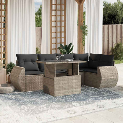 Set Divani da Giardino 7pz con Cuscini Grigio Chiaro Polyrattan