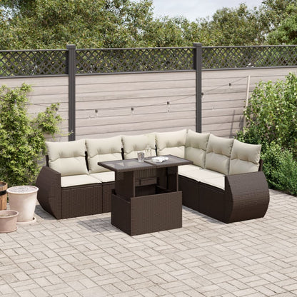 Set Divani da Giardino 7 pz con Cuscini Marrone in Polyrattan