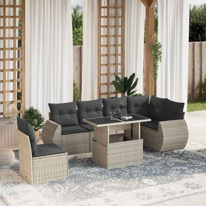 Set Divani da Giardino 7pz con Cuscini Grigio Chiaro Polyrattan