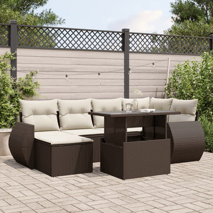Set Divani da Giardino 7 pz con Cuscini Marrone in Polyrattan