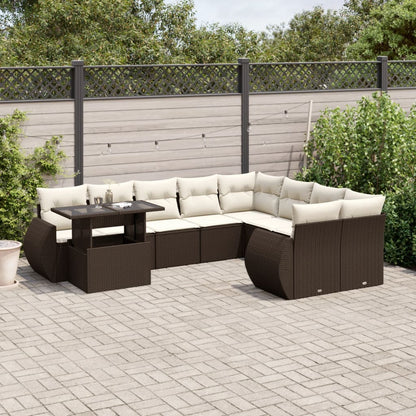 Set Divani da Giardino 10pz con Cuscini in Polyrattan Marrone