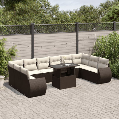Set Divani da Giardino 11 pz con Cuscini Polyrattan Marrone
