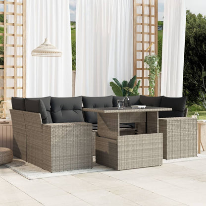 Set Divani da Giardino 7pz con Cuscini Grigio Chiaro Polyrattan