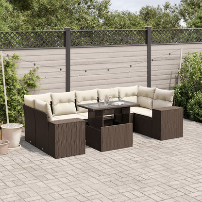 Set Divani da Giardino 8 pz con Cuscini Marrone in Polyrattan