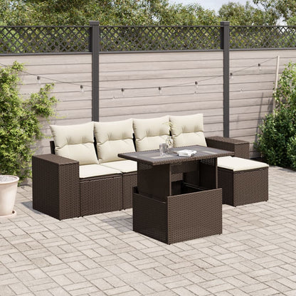 Set Divano da Giardino 6 pz con Cuscini Marrone in Polyrattan