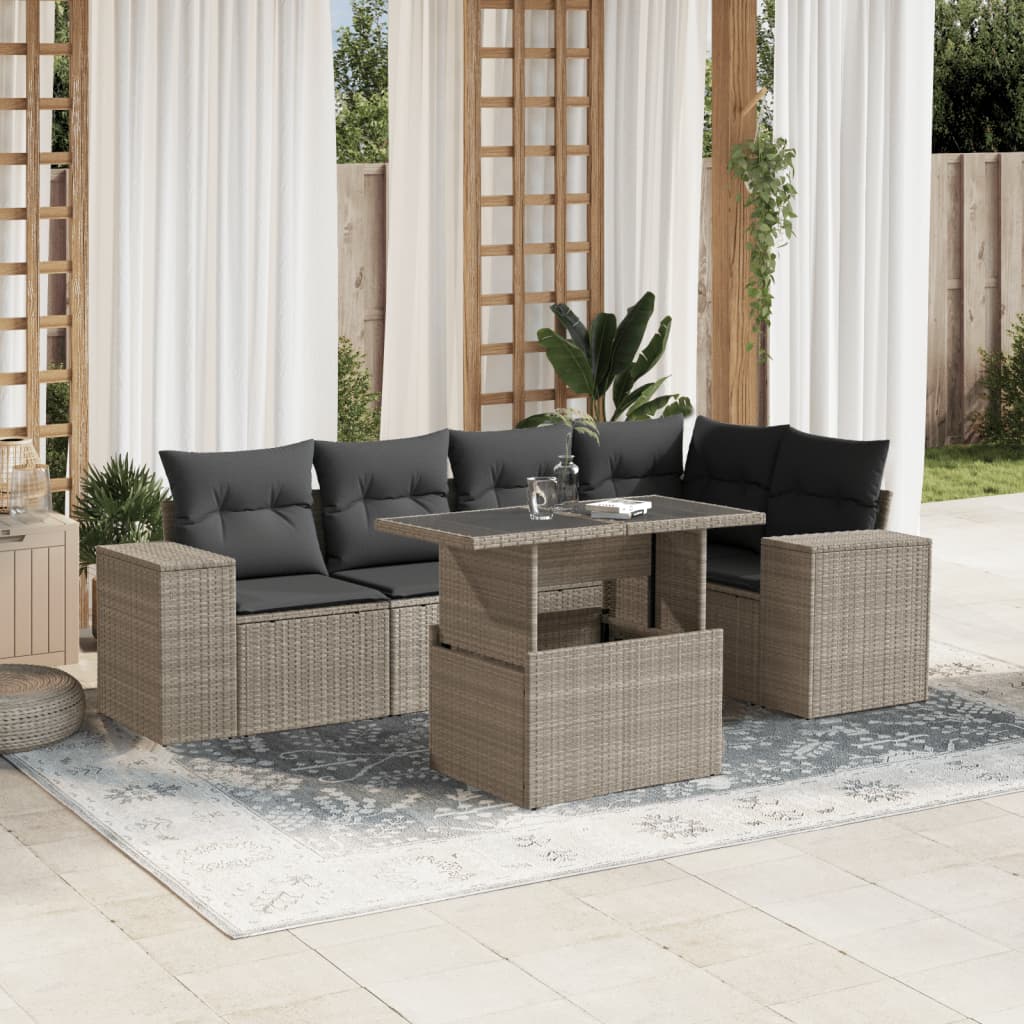 Set Divano da Giardino 6pz con Cuscini Grigio Chiaro Polyrattan
