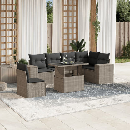 Set Divani da Giardino 7pz con Cuscini Grigio Chiaro Polyrattan