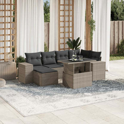 Set Divani da Giardino 7pz con Cuscini Grigio Chiaro Polyrattan
