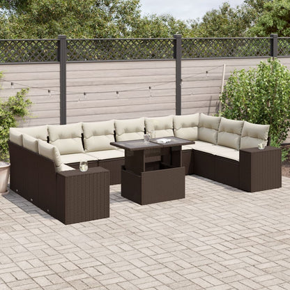 Set Divani da Giardino 11 pz con Cuscini Polyrattan Marrone