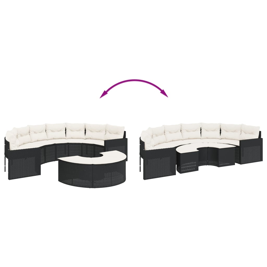 Set Divani da Giardino Semicircolare 2 pz in Polyrattan Nero