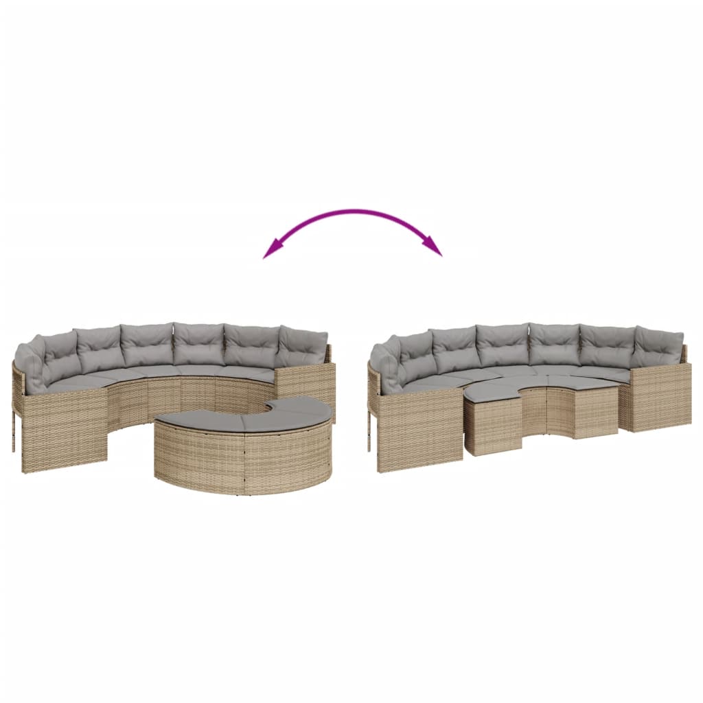 Set Divani da Giardino Semicircolare 2 pz in Polyrattan Beige
