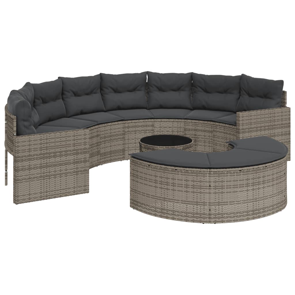 Set Divani da Giardino Semicircolare 3 pz in Polyrattan Grigio