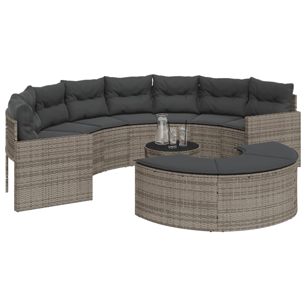 Set Divani da Giardino Semicircolare 3 pz in Polyrattan Grigio