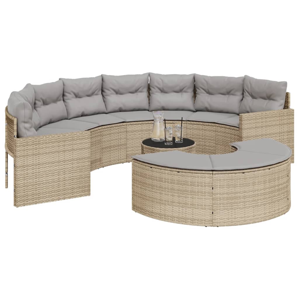 Set Divani da Giardino Semicircolare 3 pz in Polyrattan Beige