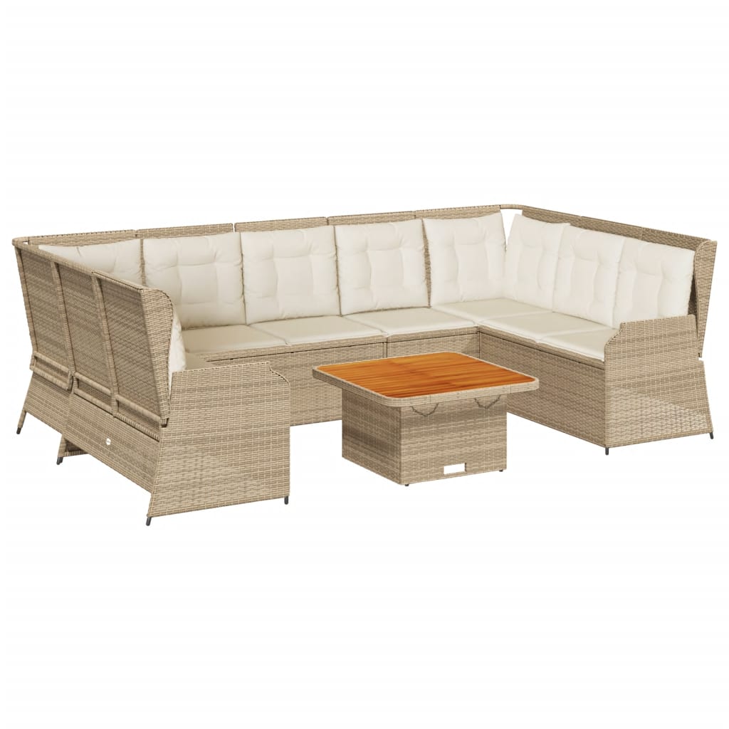 Set Divani da Giardino 7 pz con Cuscini in Polyrattan Beige