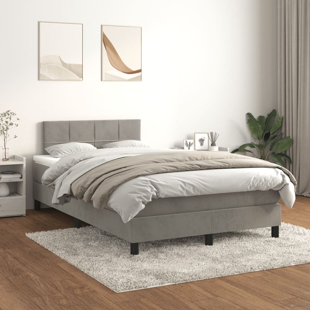 Giroletto a Molle con Materasso Grigio Chiaro 120x190cm Velluto