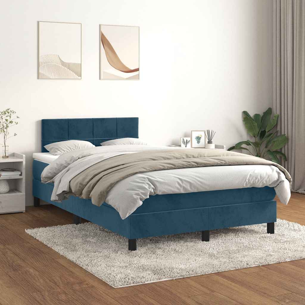 Giroletto a Molle con Materasso Blu Scuro 120x190 cm in Velluto