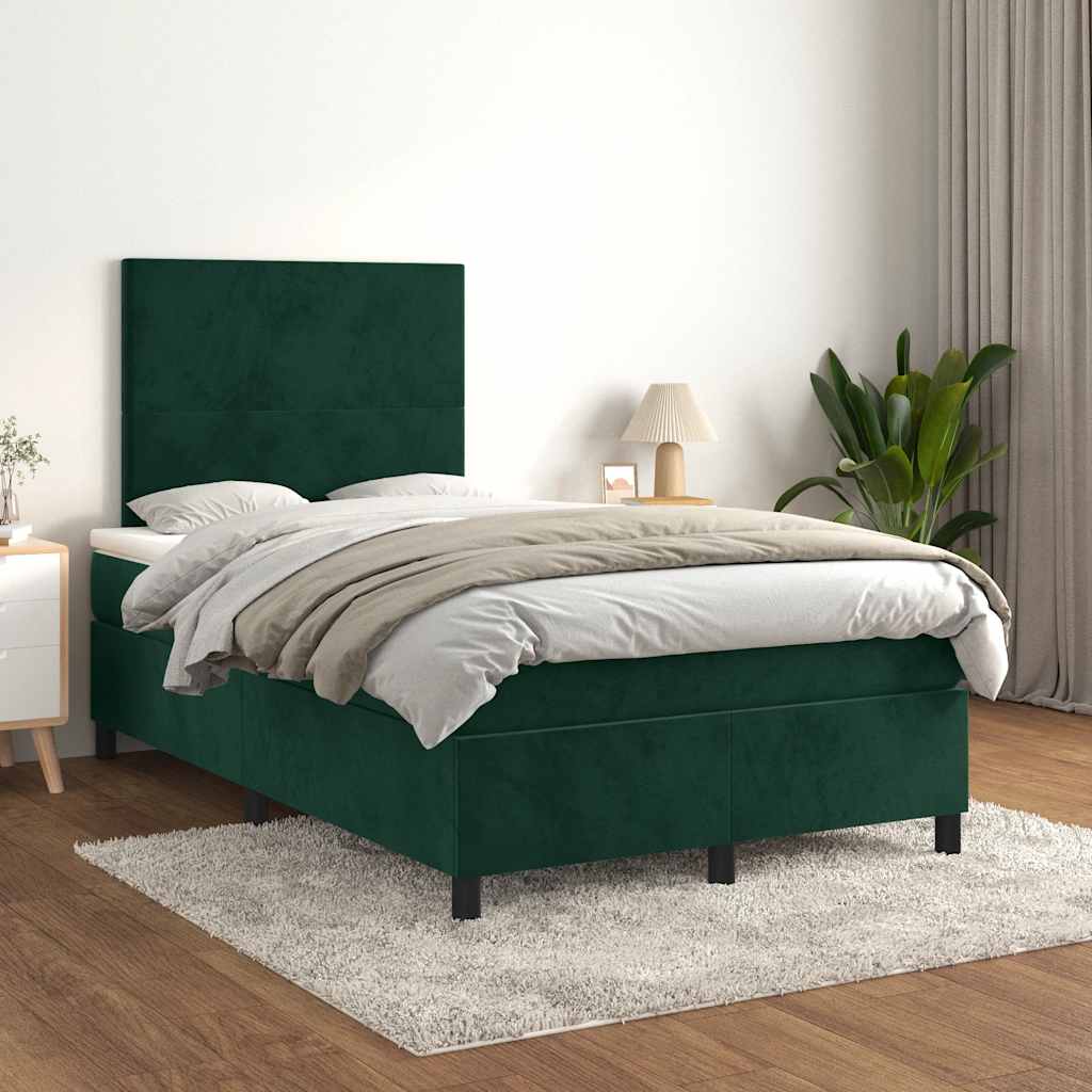 Giroletto a Molle con Materasso Verde Scuro 120x190 cm Velluto
