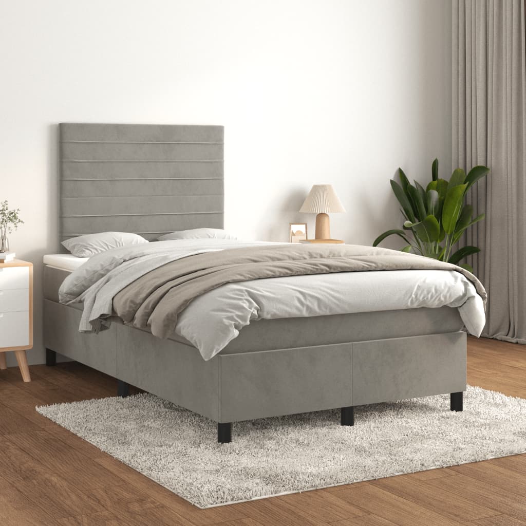 Giroletto a Molle con Materasso Grigio Chiaro 120x190cm Velluto