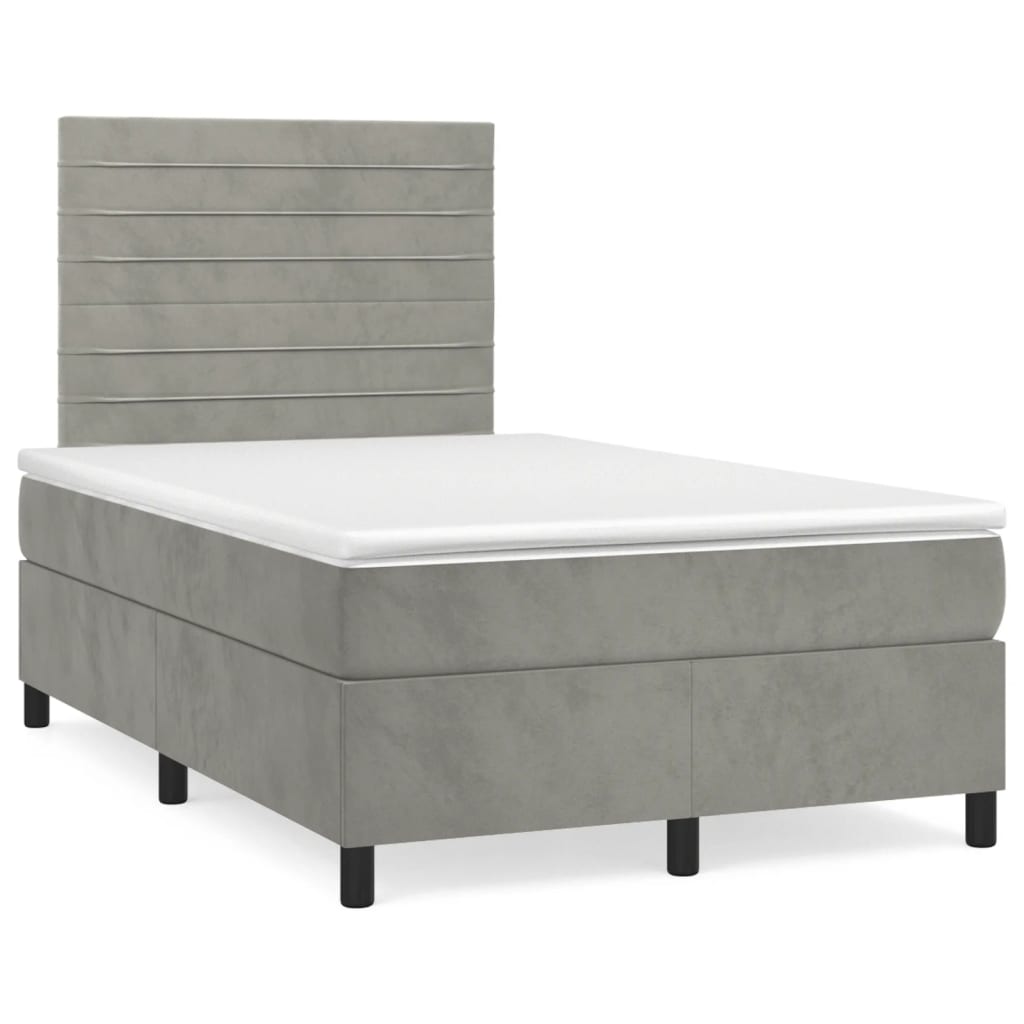 Giroletto a Molle con Materasso Grigio Chiaro 120x190cm Velluto