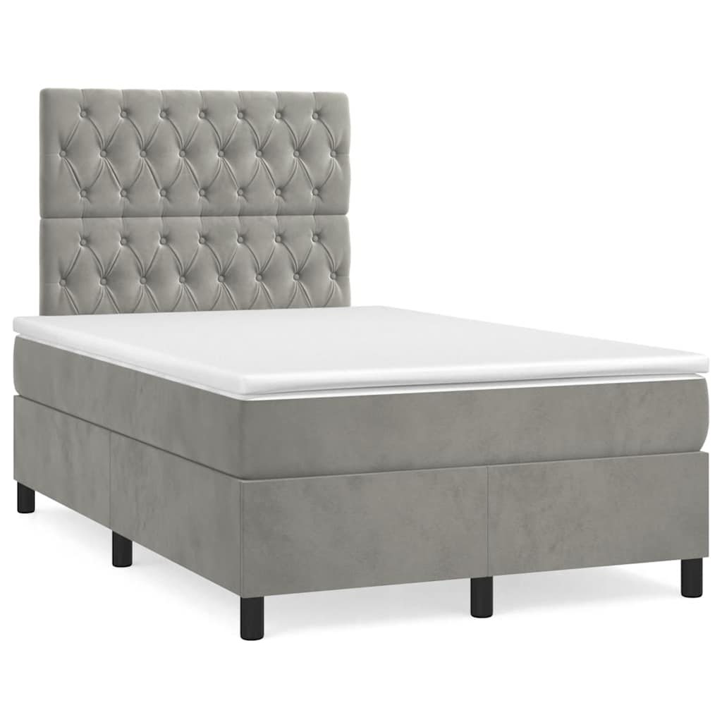 Giroletto a Molle con Materasso Grigio Chiaro 120x190cm Velluto