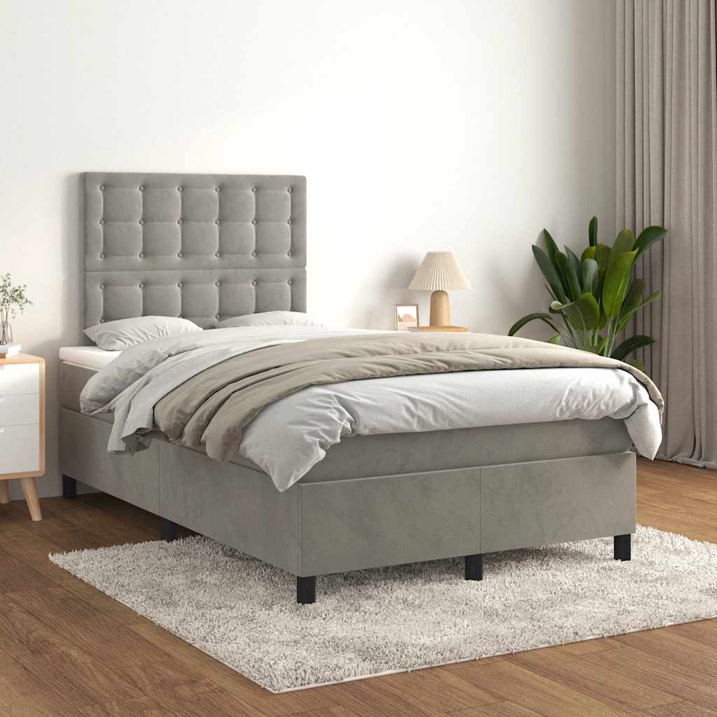 Giroletto a Molle con Materasso Grigio Chiaro 120x190cm Velluto