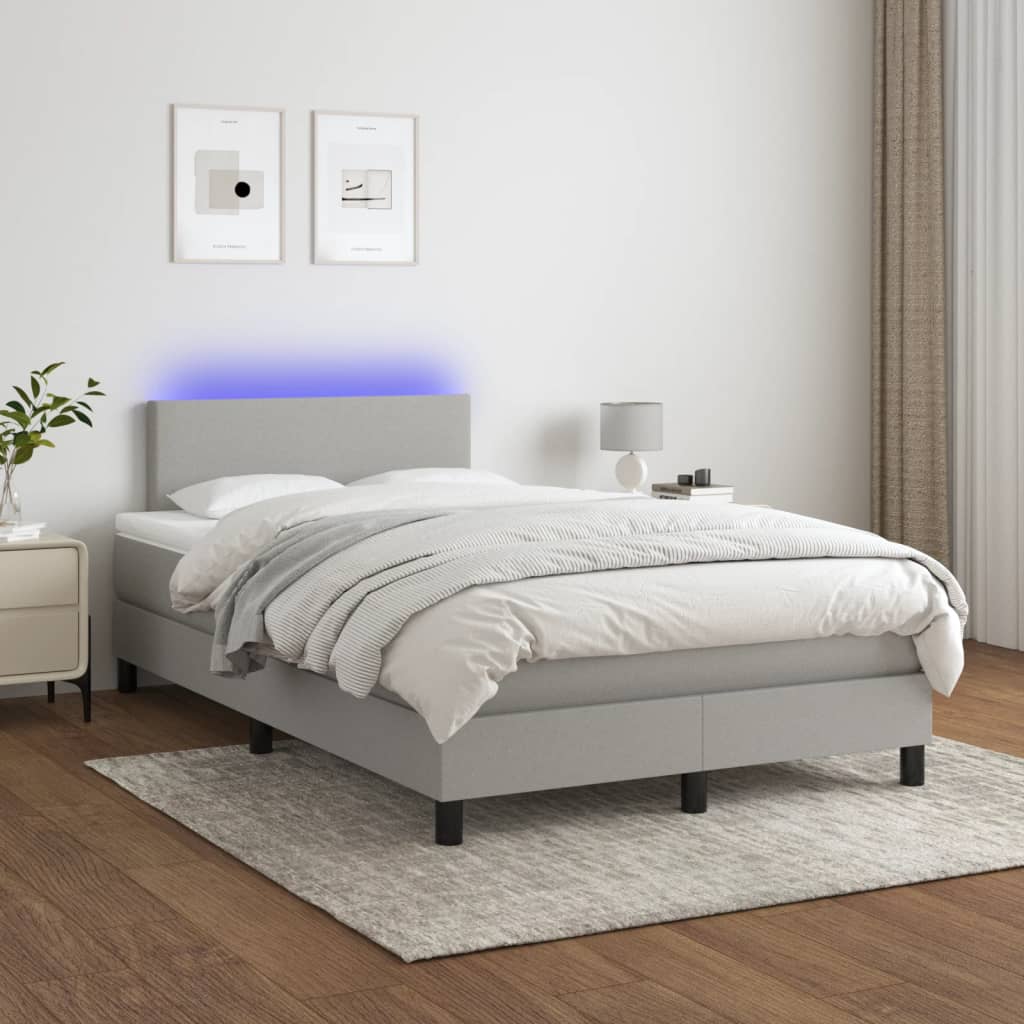 Letto a Molle Materasso e LED Grigio Chiaro 120x190 cm Tessuto