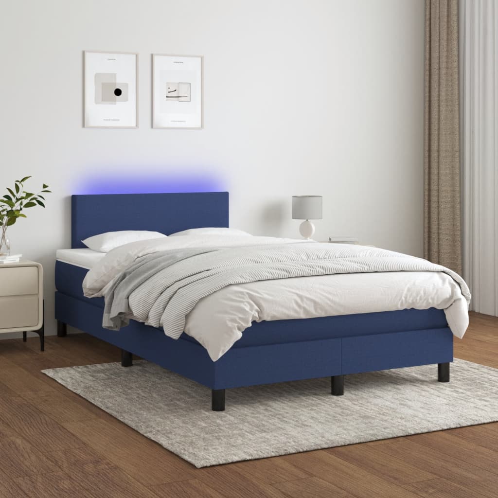 Letto a Molle con Materasso e LED Blu 120x190 cm in Tessuto