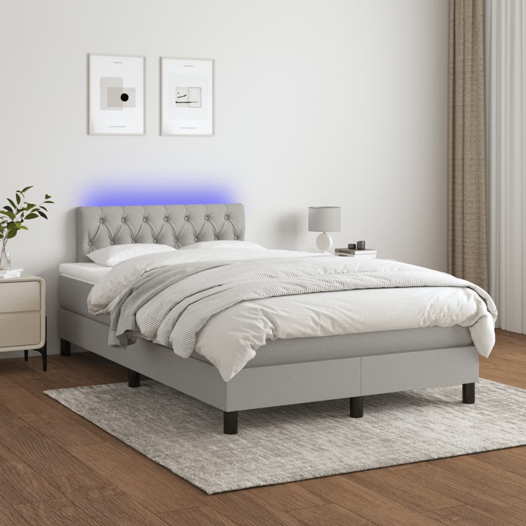 Letto a Molle Materasso e LED Grigio Chiaro 120x190 cm Tessuto