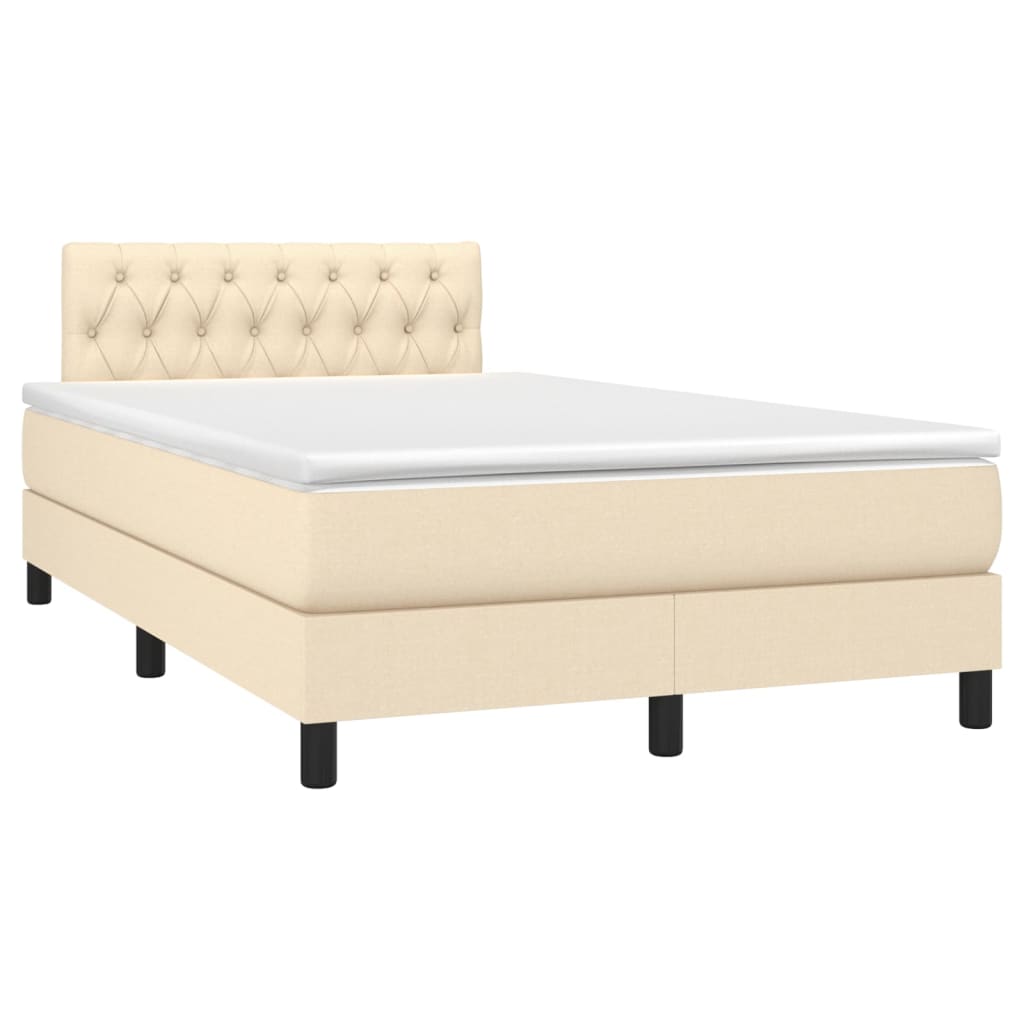 Letto a Molle con Materasso e LED Crema 120x190 cm in Tessuto